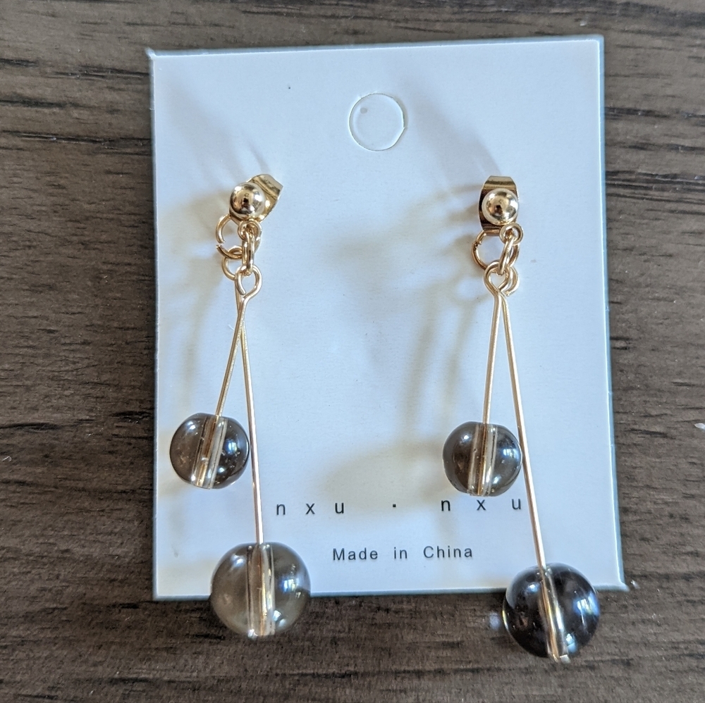 Dangling Earrings with grey beads